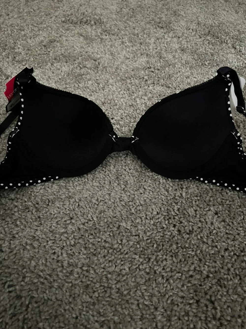 NWT Lily of France  Push Up Bra Black w/ White Polka Dots 34A